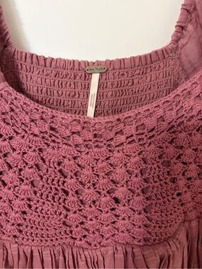 Free People Rose Crochet Bodice Tank in Dusty Rose